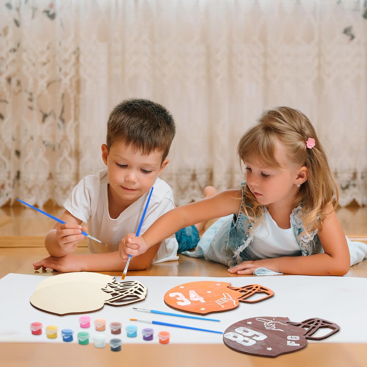 DoubleFill 24 Pcs Football Crafts for Kids Unfinished Large Wooden Footballs Cutout Paint Craft Kit for DIY Crafts Footballs Theme Party Decorations Goodie Bag Gift Prize (Helmet)