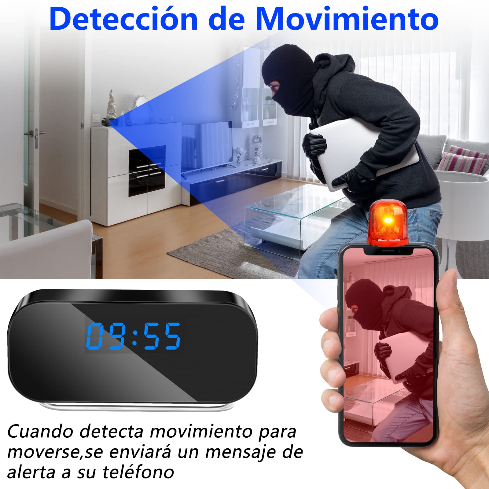 Cámara Oculta WiFi de 2,4/5 GHz, Mini Cámara Espía Oculta HD 1080P | Cámara Oculta en Reloj, Cámara Espía Oculta WiFi de 120°, Visión Nocturna, Detección de Movimiento, Visualización Remota