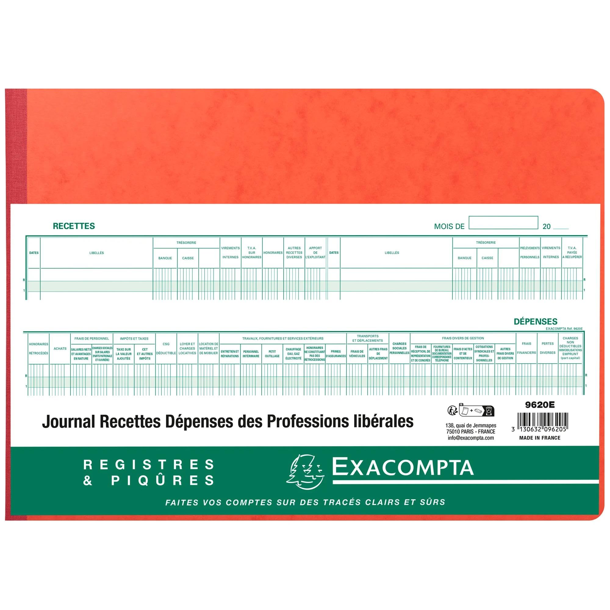 Exacompta – ref.9620E – Diario de gastos e ingresos para profesionales liberalse, de 27 x 38 cm y con 80 páginas. Colores aleatorios.