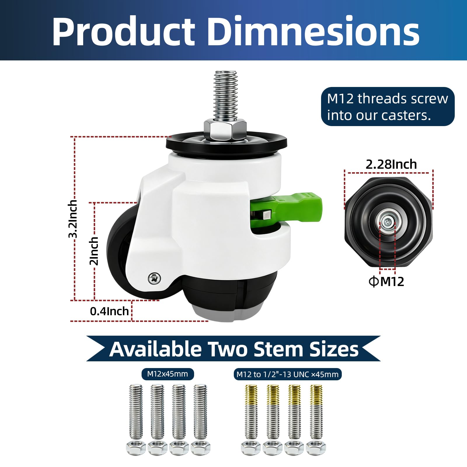 Heavy Duty Stem Casters - 2200 Lbs Capacity -2 Heavy Duty Stem Casters - 2200 Lbs Capacity -2