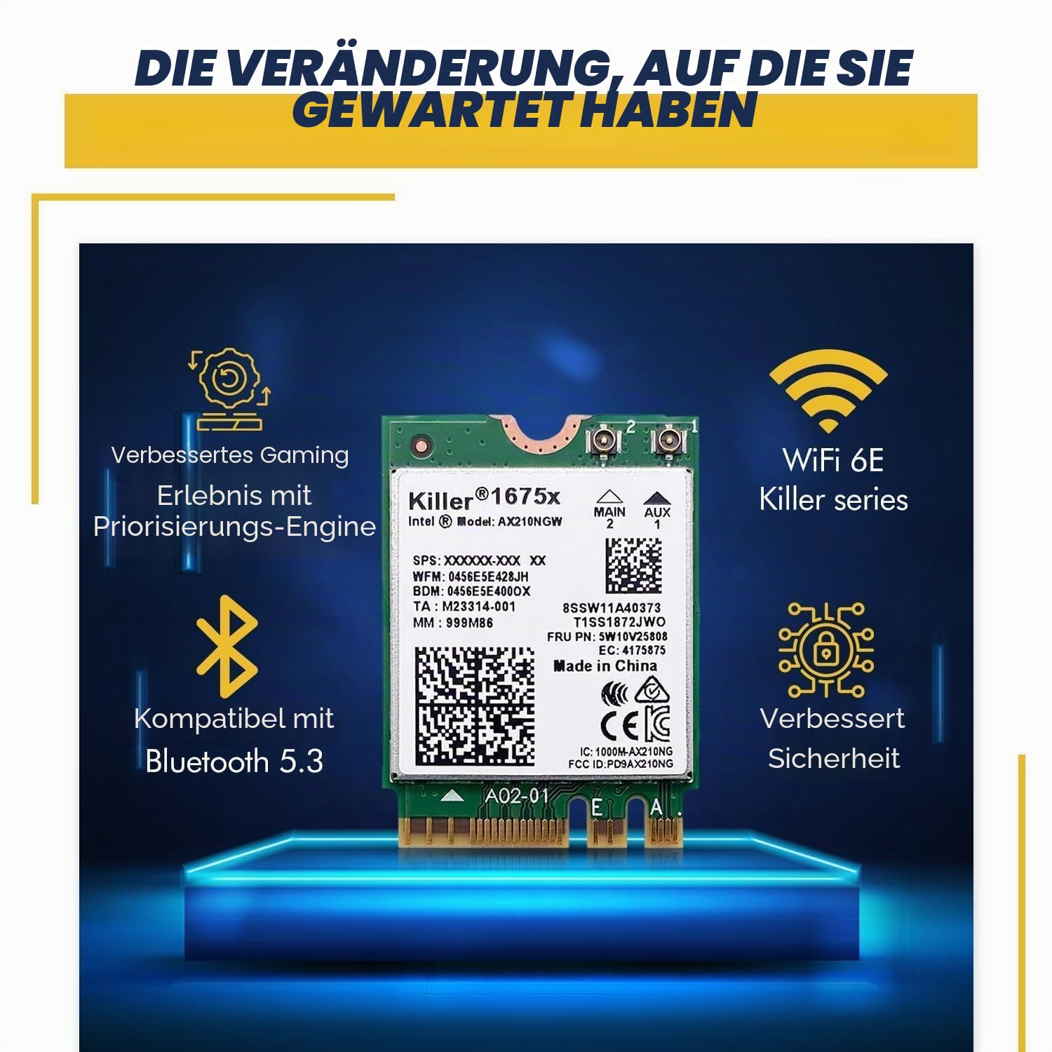 AX1675x Killer Series Upgraded WiFi 6E Adapter | Gaming WiFi Adapter | M.2 Wifi Card | 2.4 Gbps WiFi for PC | Supports Bluetooth 5.3 & Intel, AMD with Windows 10+, Linux (AX1675x)