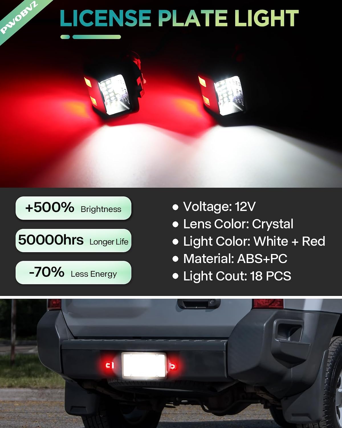 LED License Plate Lights for Frontier 2007-2019,for Titan/Xterra 2007-2015,for Armada 2008-2015,for Equator 2009-2012 Rear LED White-Red U Shape Tag Lamp，pack of 2
