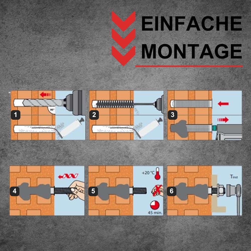 Verbundmörtel Montageset, 10 Ankerstangen A4 M10x190 & 10 Siebhülsen Ø16x85 | Schwerlast-Anker, Schwerlast-dübel, Verbundanker, Gewindestange, Edelstahl A4, V4A