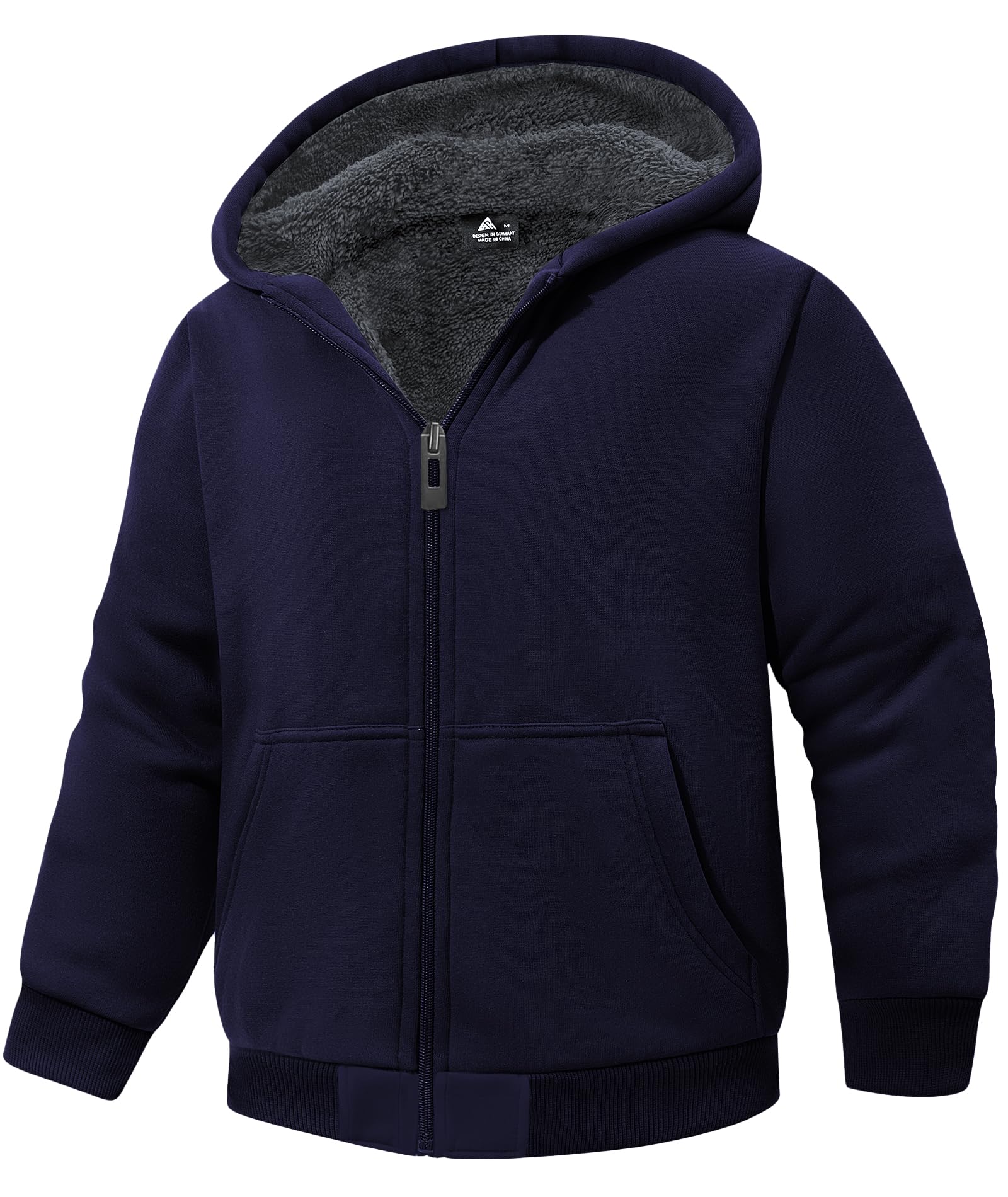 Boys Hoodie Zip Up Fleece Lined Jacket Kids Warm Sherpa Hooded Sweatshirts