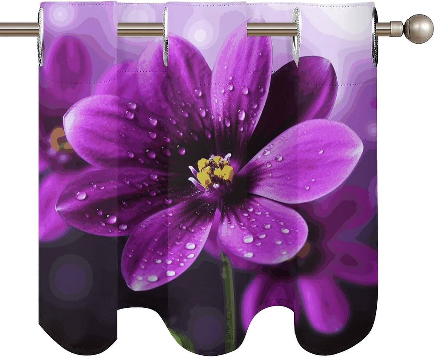 Purple Flower 2 Pack Valance Curtains Window Treatments. Adjustable Curtain with Rod Pocket.Cafe Curtains is Half Curtains for Privacy Decorative 52x18.1 Inch.