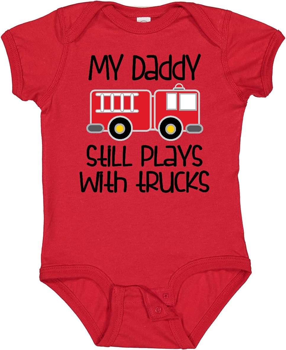 inktastic Firefighter Daddy Plays with Trucks Baby Bodysuit