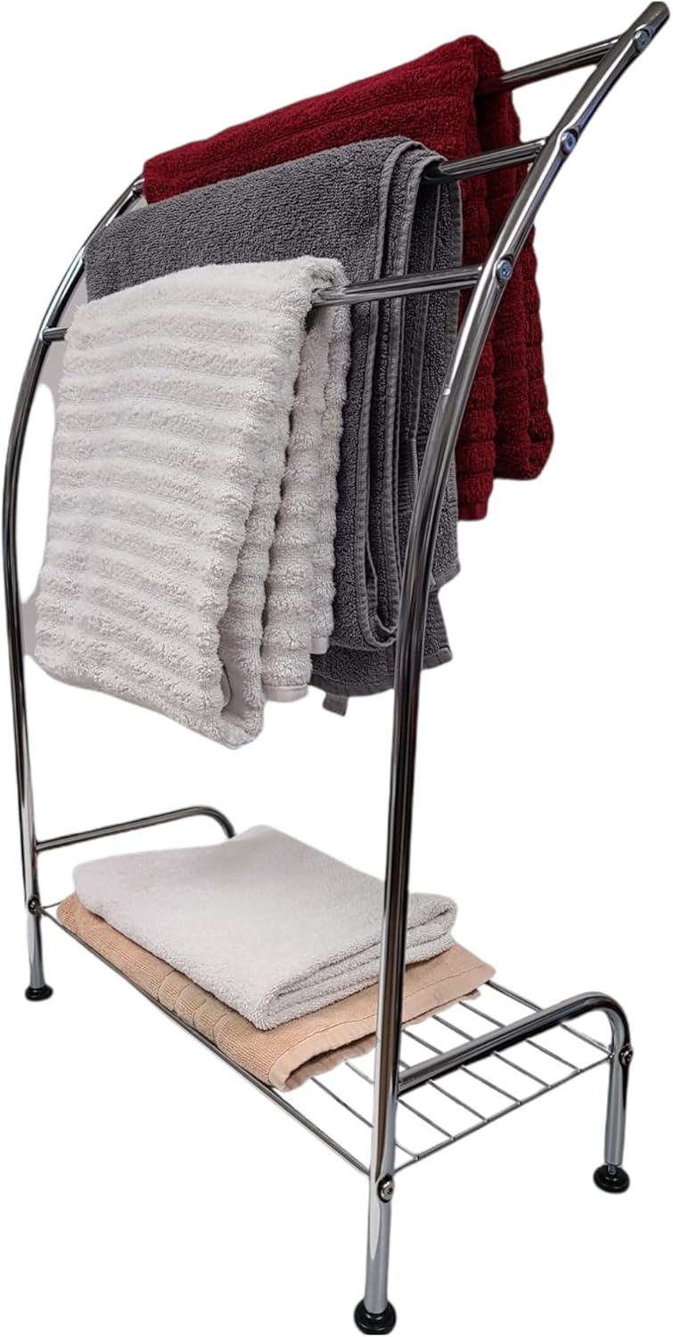 Evideco French Home Goods Freestanding Curved 3 Towels Stand with Shelf Chromed Metal : Home & Kitchen