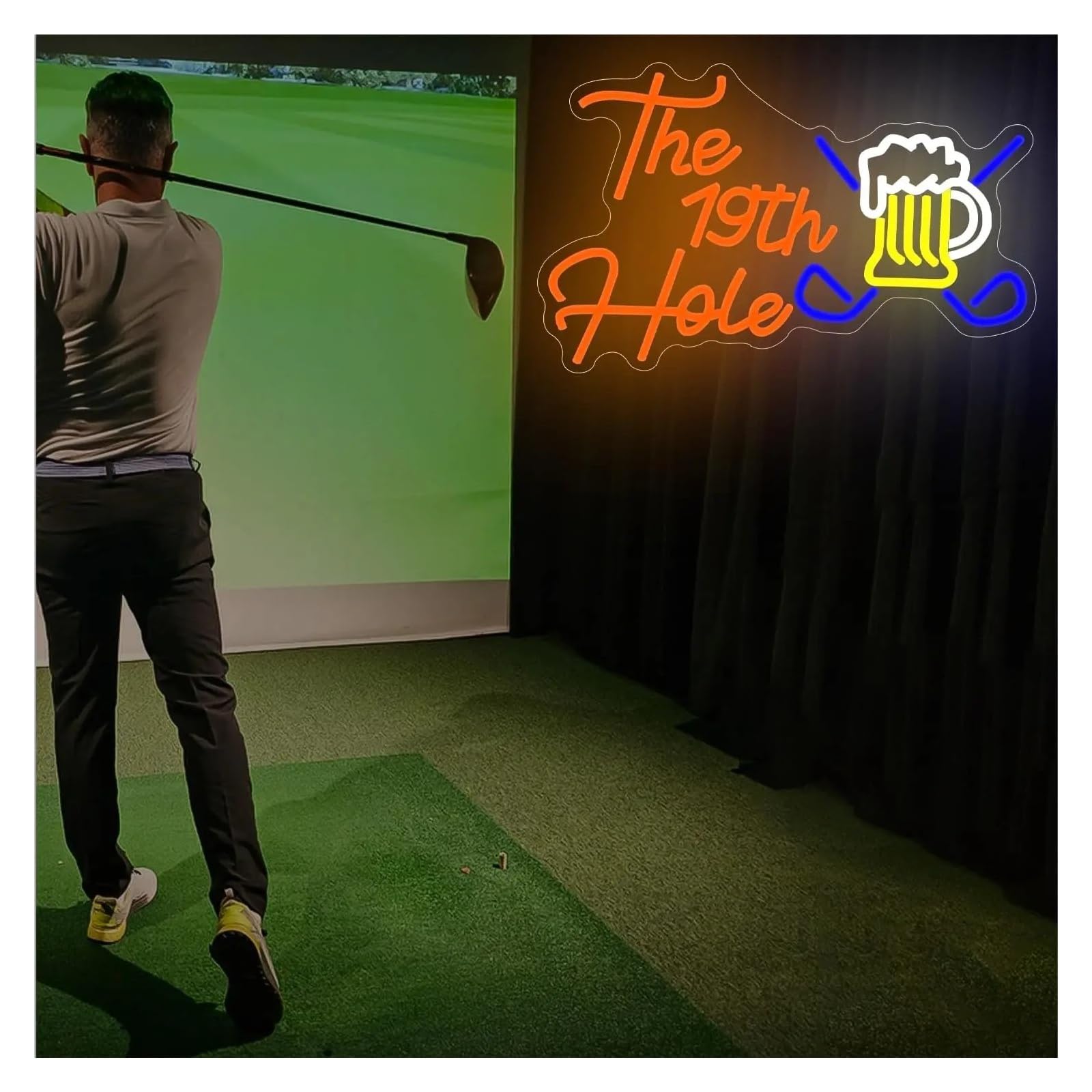Insegna al Neon Insegna Al Neon A LED Con Boccale Di Birra Da Golf The 19th Hole