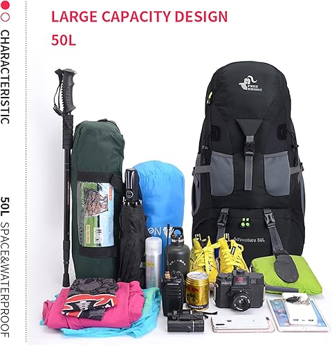 Miniatura 9 de Bseash Mochila de senderismo de 50L, resistente al agua, ligera, mochila de día para deportes al aire libre, bolsa de viaje para camping, escalada,