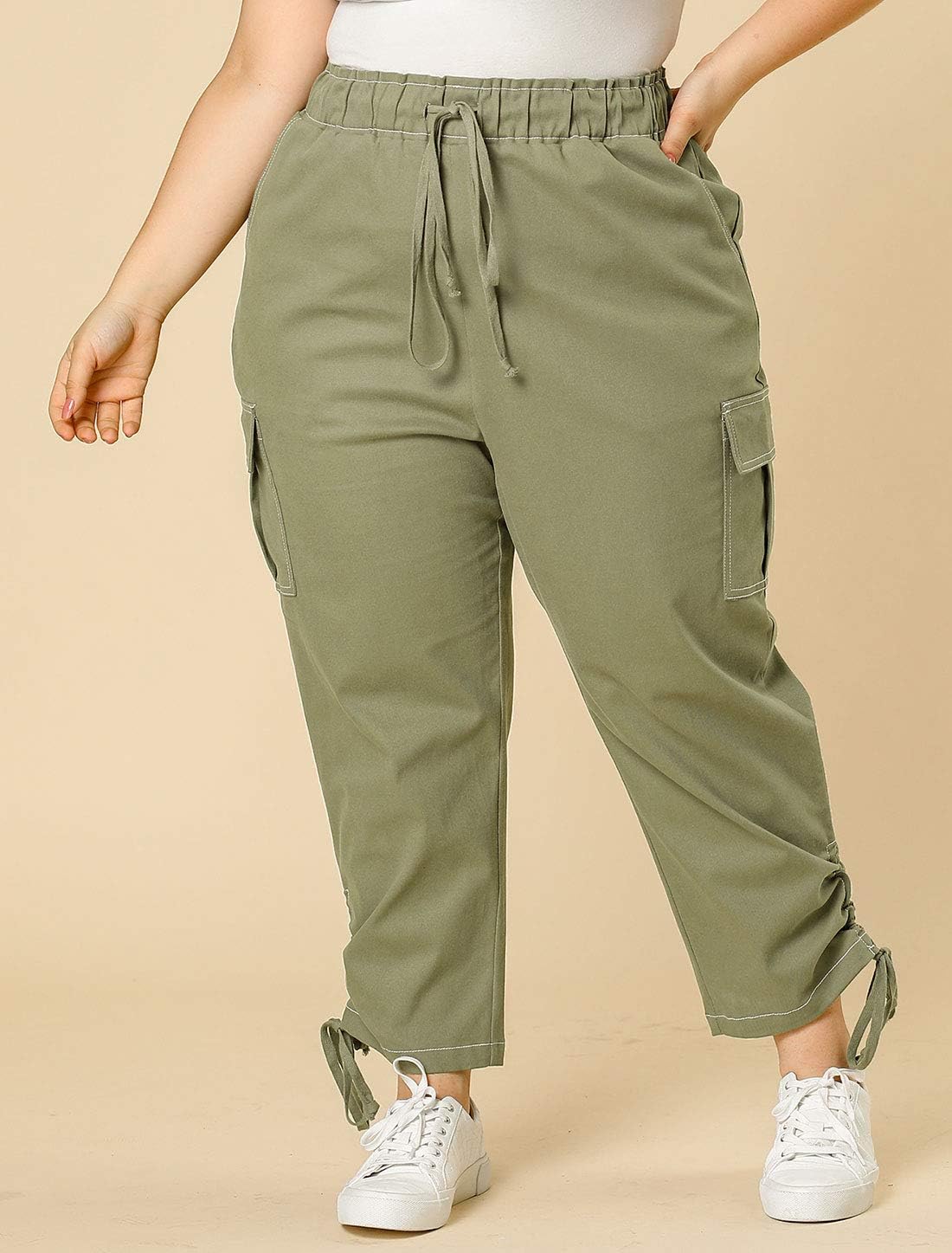 Agnes Orinda Women's Plus Size Drawstring Elastic Waist Cargo Pants with Pocket