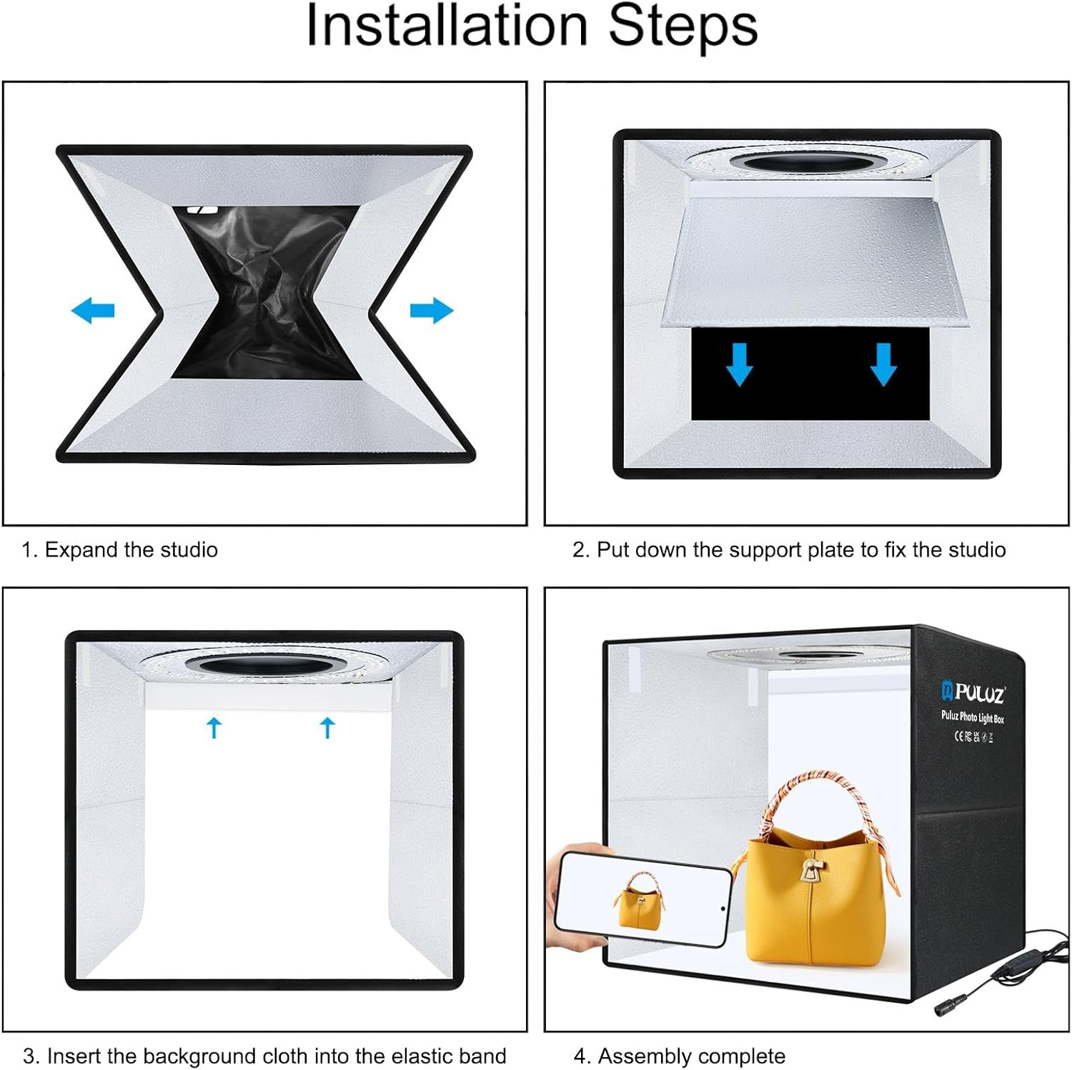 PULUZ Light Box Photography, 20x20 inch Portable Photo Studio Light Box, Professional Dimmable Quick Charge USB-C Photo Booth with 200 LED Lights & 12 Color Backdrops Photo Box for Product Photography