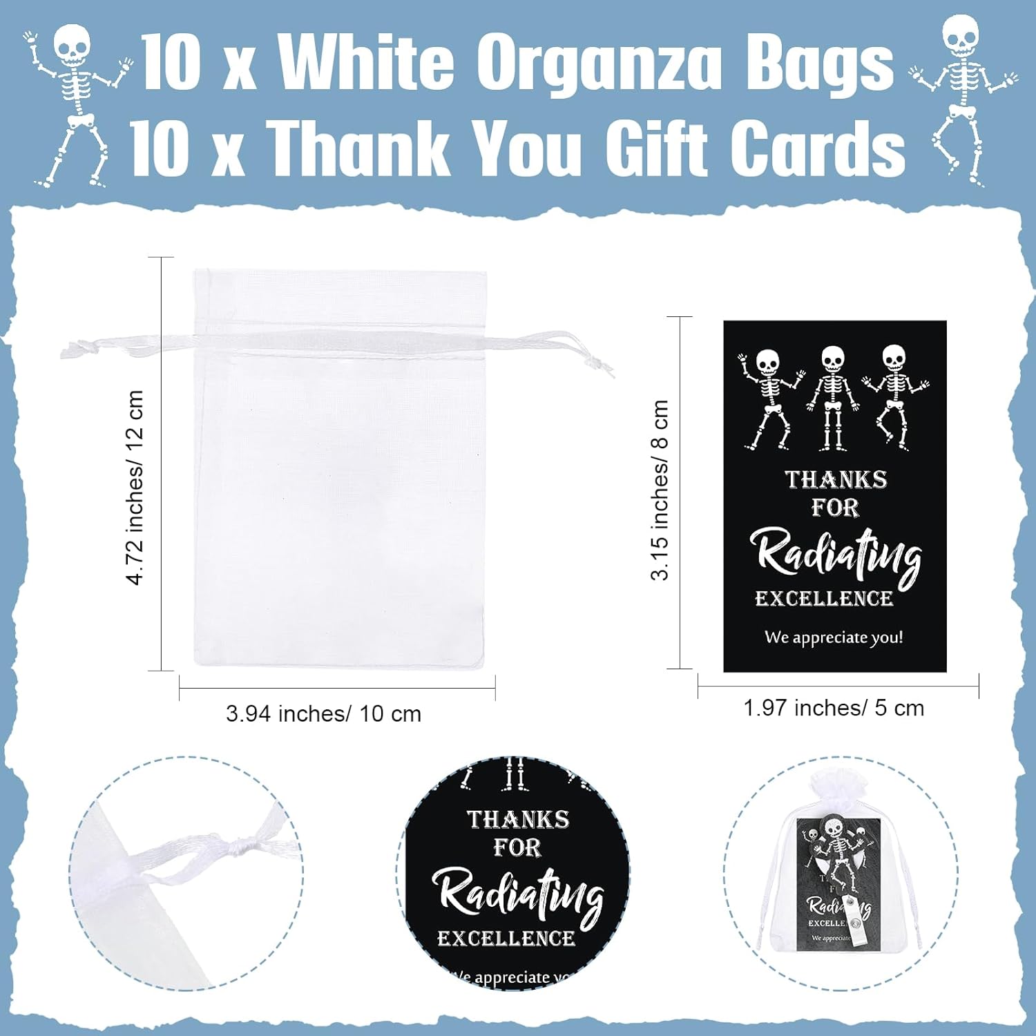 Geyoga Xray Badge Reelsradiology Gifts Bulk Retractable Funny Skeleton ID Holder Clips with Cards Organza Bags for Nurse Doctor Nursing Student(Black,10 Sets) - Image 3