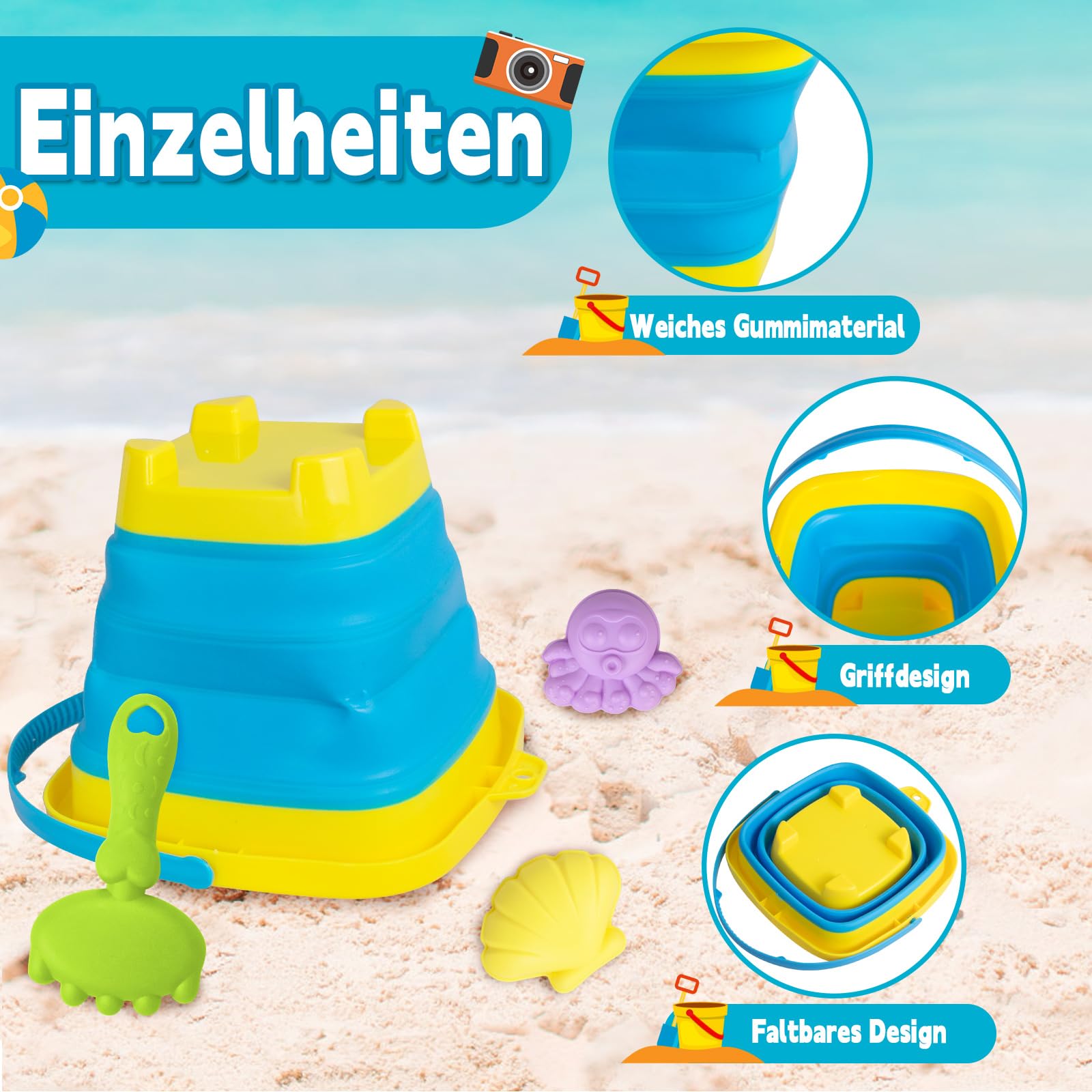 Kit 16PCS Jouets De Plage Enfant - Seau Pelle Rateau Moules Château De Sable - Idéal Extérieur Et Intérieur
