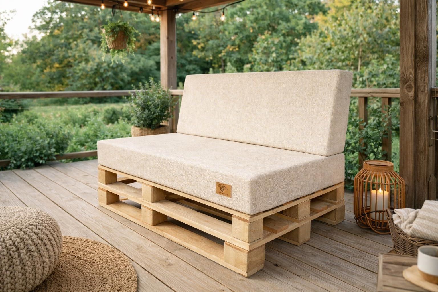 Odolplusz ODOL-PLUSZ Lot de 2 coussins pour palettes, avec housse amovible, coussin d'assise pour palettes européennes 120 x 80 cm, dossier 120 x 40 cm, beige clair