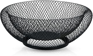 Cesta de Fruta de Metal en Negro Redondo 25 x 9,8 cm - Moderno frutero de Doble Pared, diseño de Malla Decorativo Cuenco Cesta de Alambre para Frutas Verduras Cocina Comedor Mesa Sala