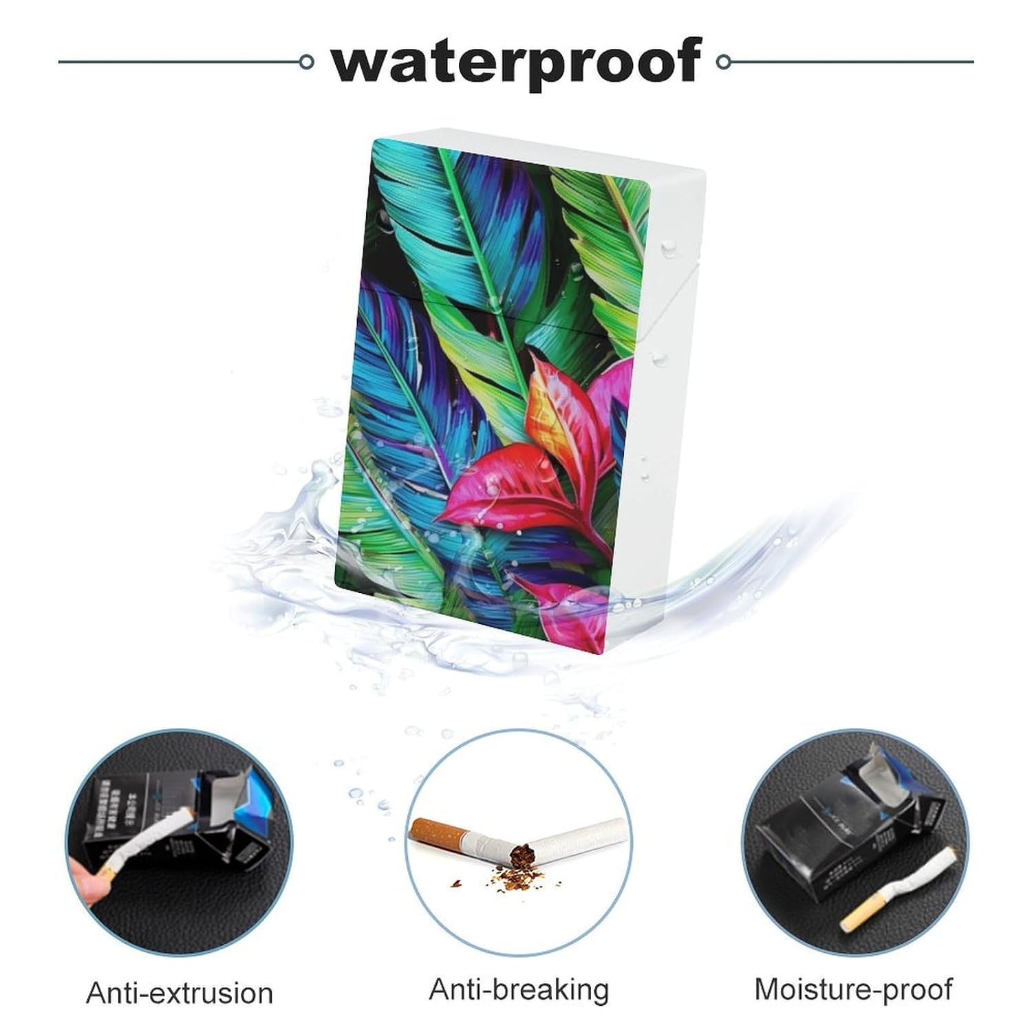Colorful Tropical Leaf Cigarette Case Plastic Cigarette Holder Case Cigarette Protective Cover Coin Case Outdoor Portable Smoking Accessories Christmas Gifts for Adult image 3