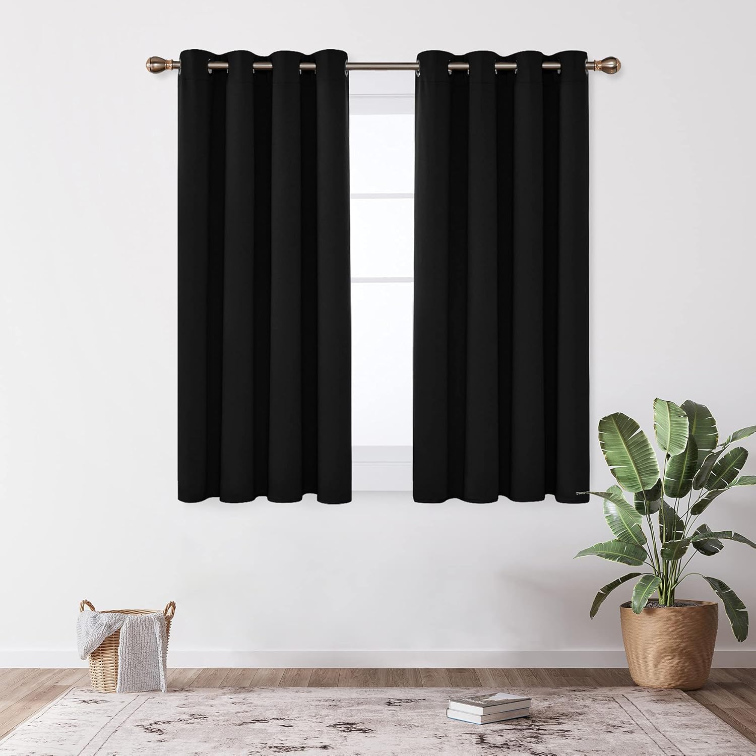 Deconovo Functional Ring Top Curtains Eyelet Blackout Curtains Thermal Insulated Curtians for Kids Bedroom Black 42 x 63 Inch 2 Panels - Image 3