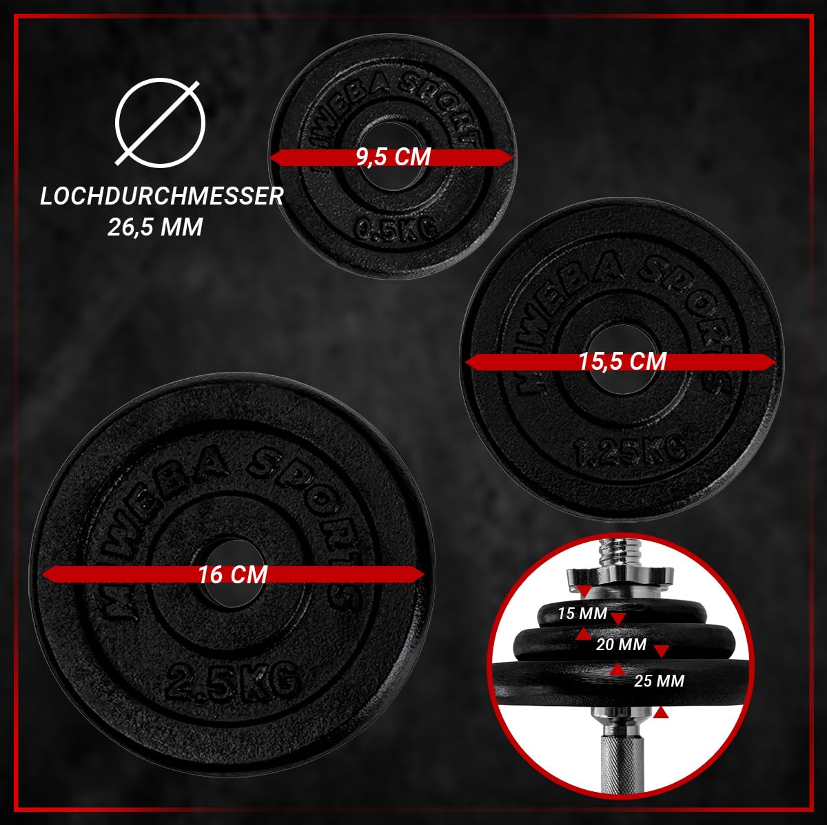 Miweba Sports Hantelset MKH120 | 20kg - 𝐏𝐫𝐨𝐟𝐢 Hanteln mit Koffer - Frauen und Männer - Hantel Set - Hantelkoffer - Kurzhanteln - Gusseisen Hantelscheiben - Ergonomischer Griff - Einzelhanteln