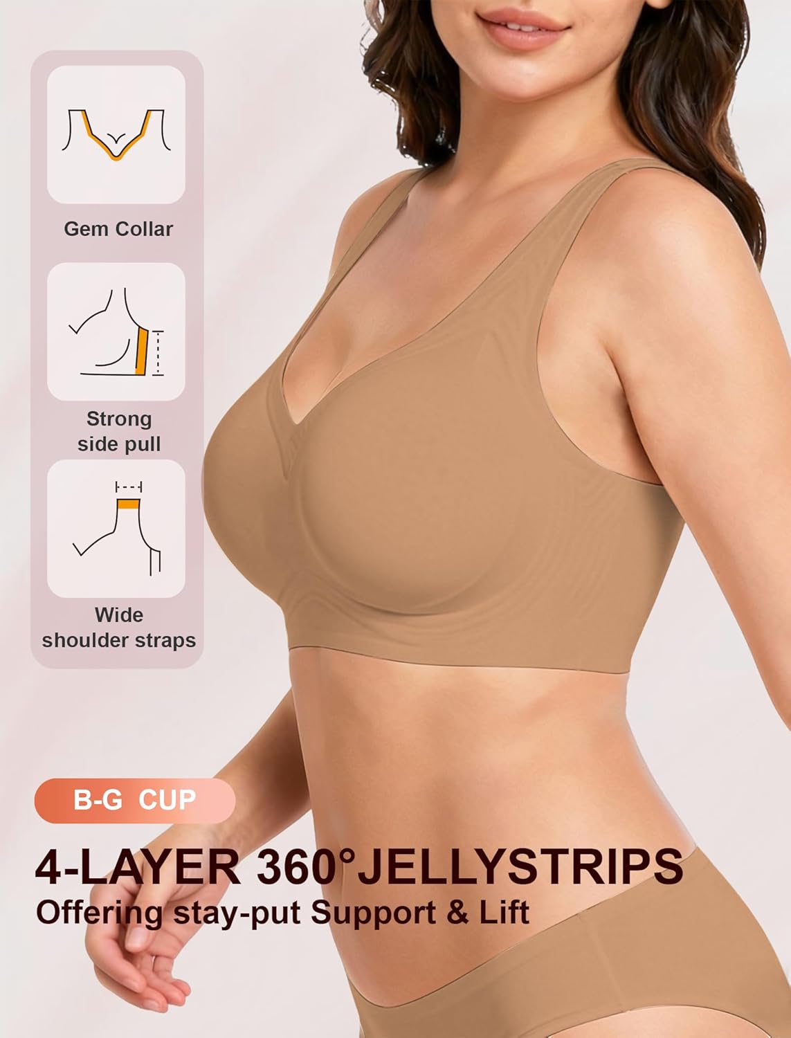 Jelly Wireless Bra Seamless Push Up Full Coverage Supportive Everyday Sport T-Shirt Bra Regular & Plus Size - Image 2