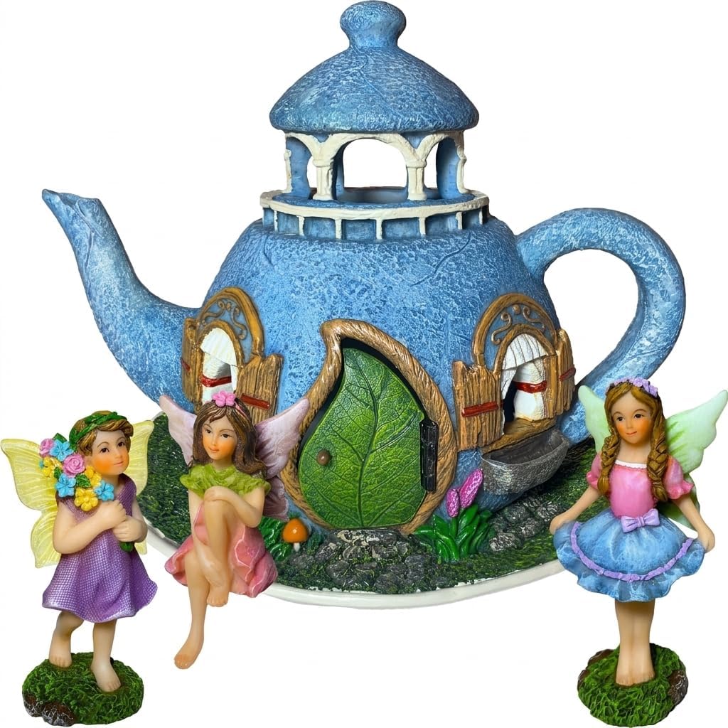 Fairy Houses for Outside 4 pcs Resin Teapot House Miniatures