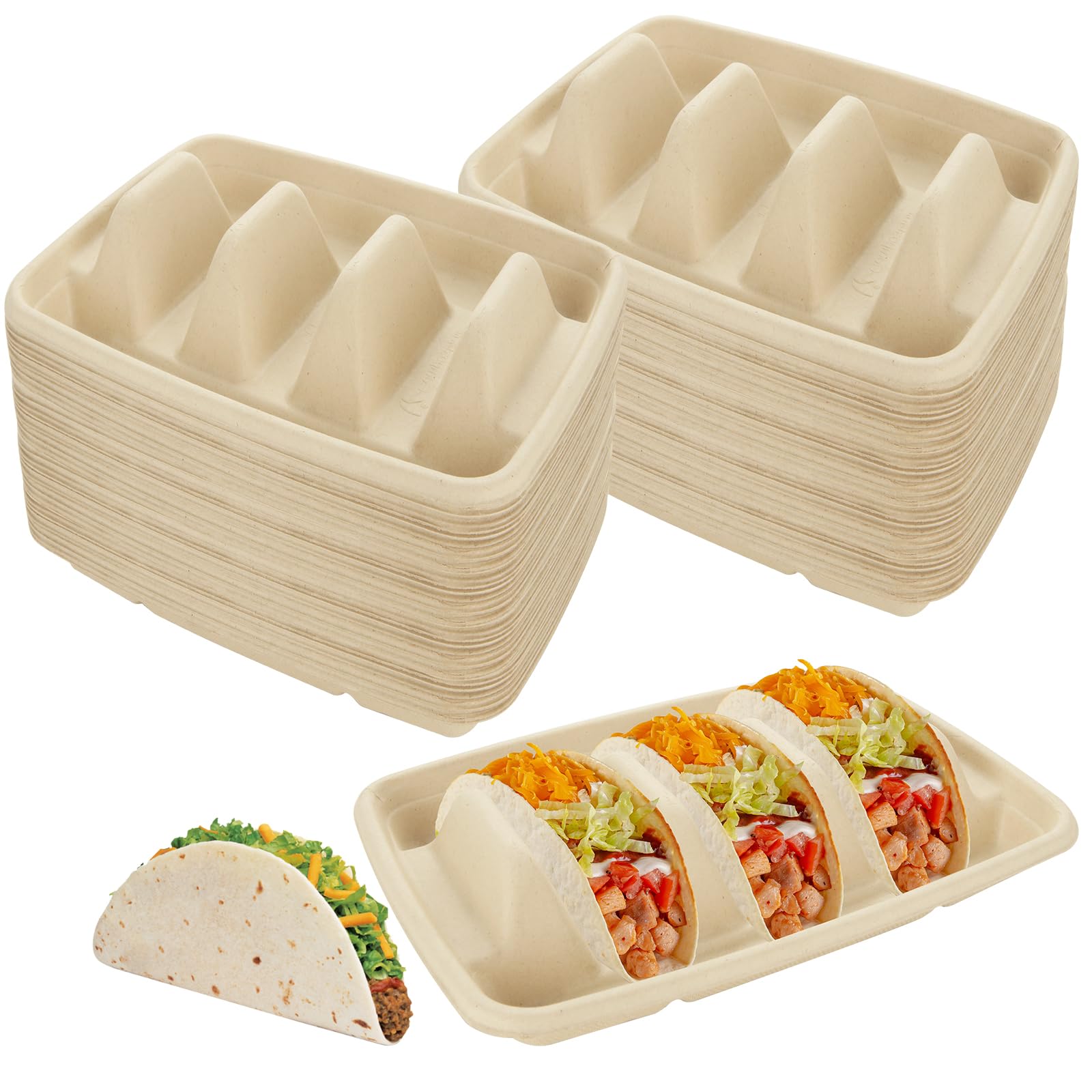 Porte-tacos jetables 3 compartiments en vaisselle écologique lot de 100