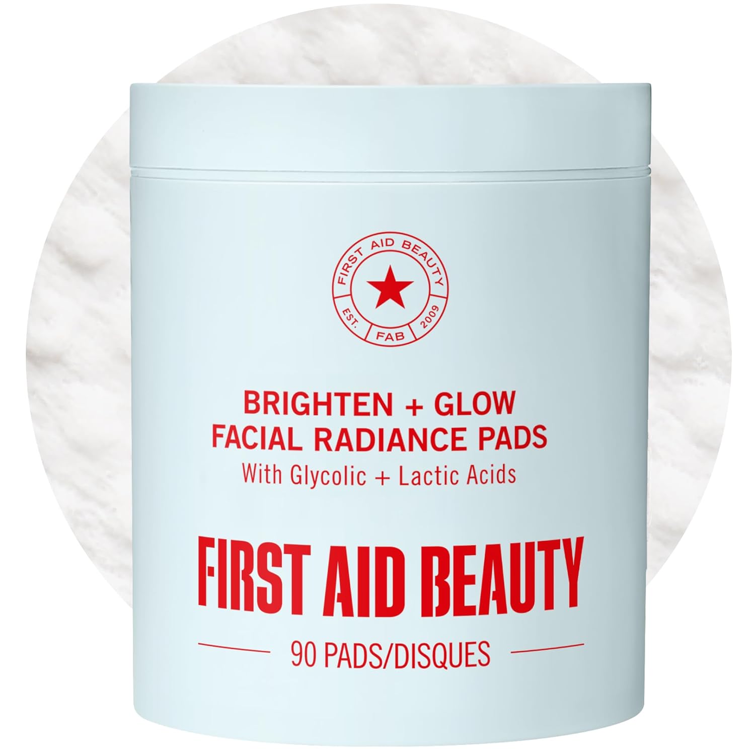 First Aid Beauty - Facial Radiance Pads with Glycolic & Lactic Acids, Daily Exfoliating Pads with AHA, Visibly Smaller Pores, Help Tone & Brighten Skin, One-Step Makeup Prep, Compostable, 90ct