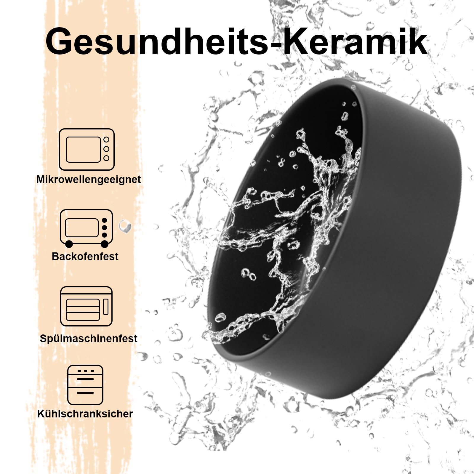 SPUNKYJUNKY Hundenapf Keramik Erhöhter Futternapf Set mit Bambus Ständer für Katzen und Hunde (1800ml, Schwarz)