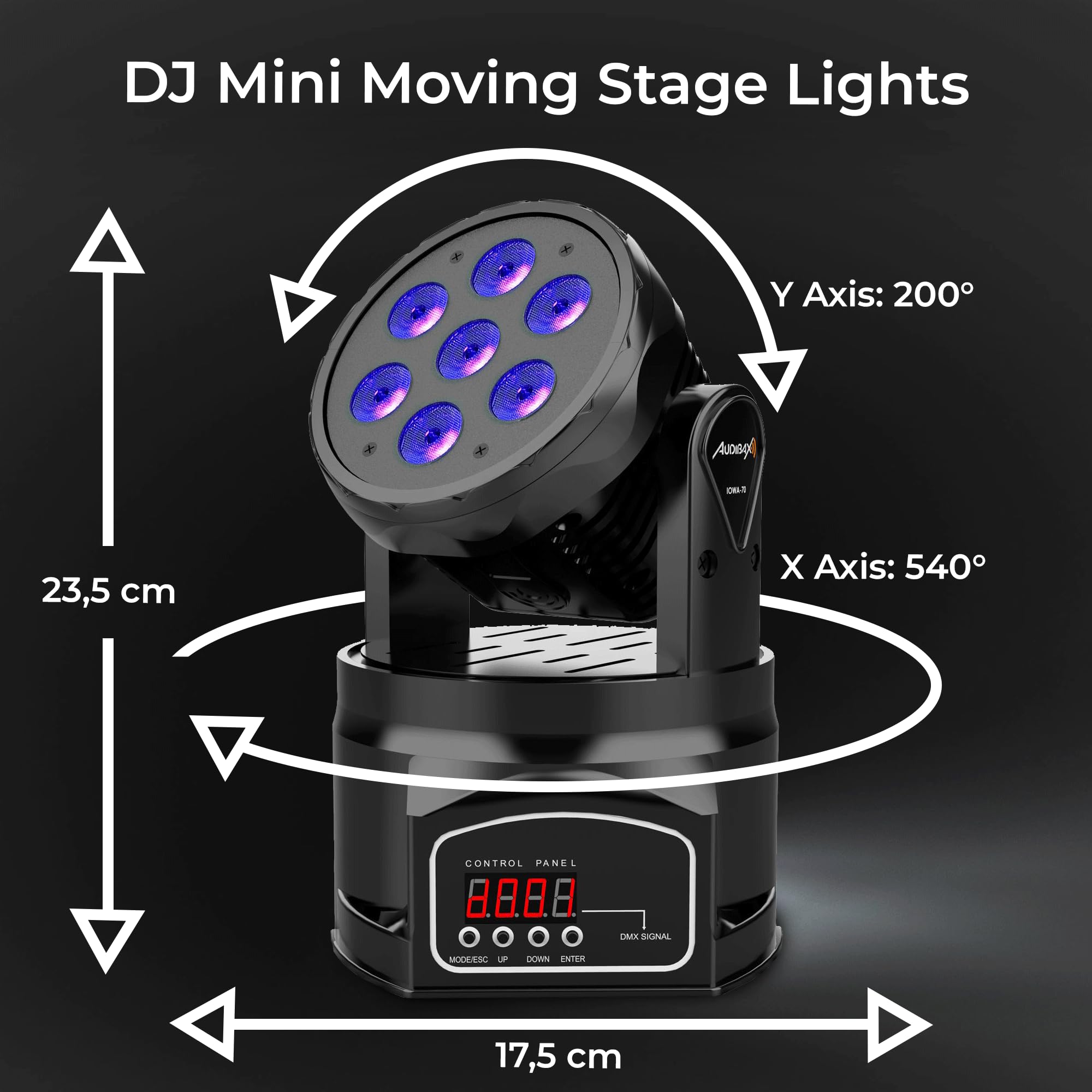 Projecteur Mobile Audibax Iowa 70 – 7 LEDs 8W, Effets RGBW, Synchro Musicale Pour Vos Soirées !