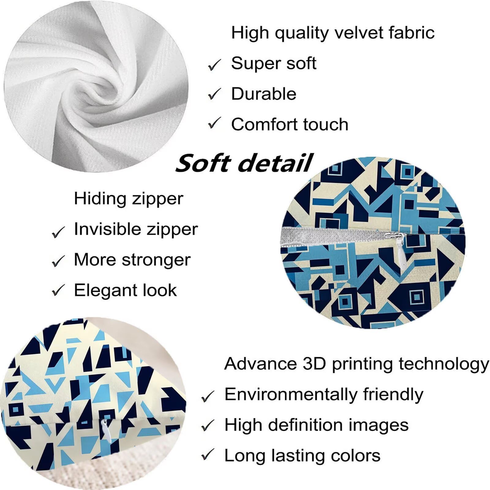 Blu Federe Cuscini Divano 50x50cm, Cuscini da Esterno Set de 4, Cod-91 | Velour Copricuscini Decorativi Letto Arredo, per Letto, Soggiorno, Giardino, Esterno, Casa Decorazione Set di 4 Geometria