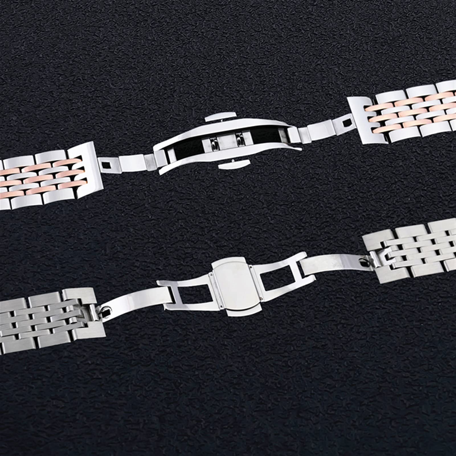 EKSED Bracelet De Montre Bracelet De Montre Bracelet en Acier Inoxydable Solide Sept Perles Boucle Papillon 12Mm14Mm16Mm18Mm19Mm20Mm22Mm24Mm /20Mm / Or Argent