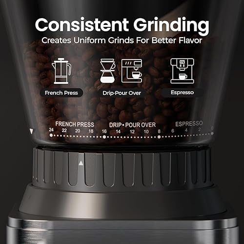 Miniatura 2 de Molinillo eléctrico de café con 24 ajustes de molienda precisos, temporizador digital de 40 segundos para prensa francesa, expreso y vertido por
