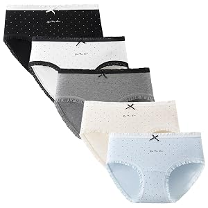 Teen Girls Underwear 5 Packs Cotton Briefs with Lace Dot Design for Teens 8-14 Years