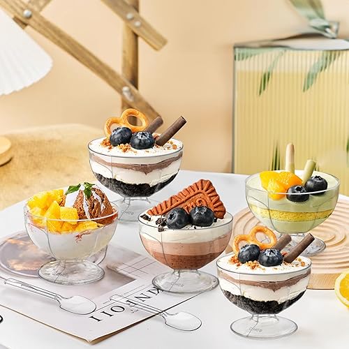 Miniatura 5 de Hacaroa Paquete de 50 tazas de plástico para postre con cucharas, mini taza de parfait de 4 onzas, cuencos de helado desechables transparentes para