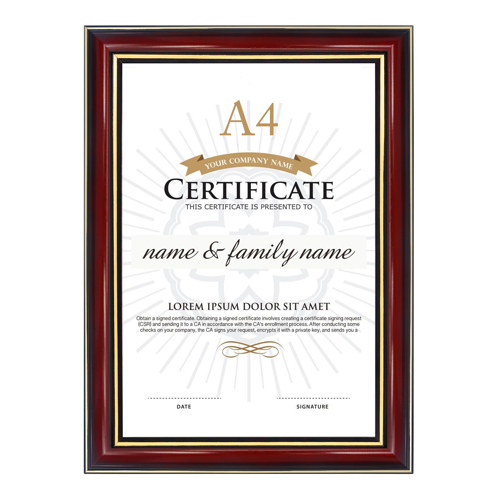 GraduationMall A4 Certificate Frame Diploma Frame Document Picture Holder Solid Wood Real Glass for Wall Tabletop Display Cherry