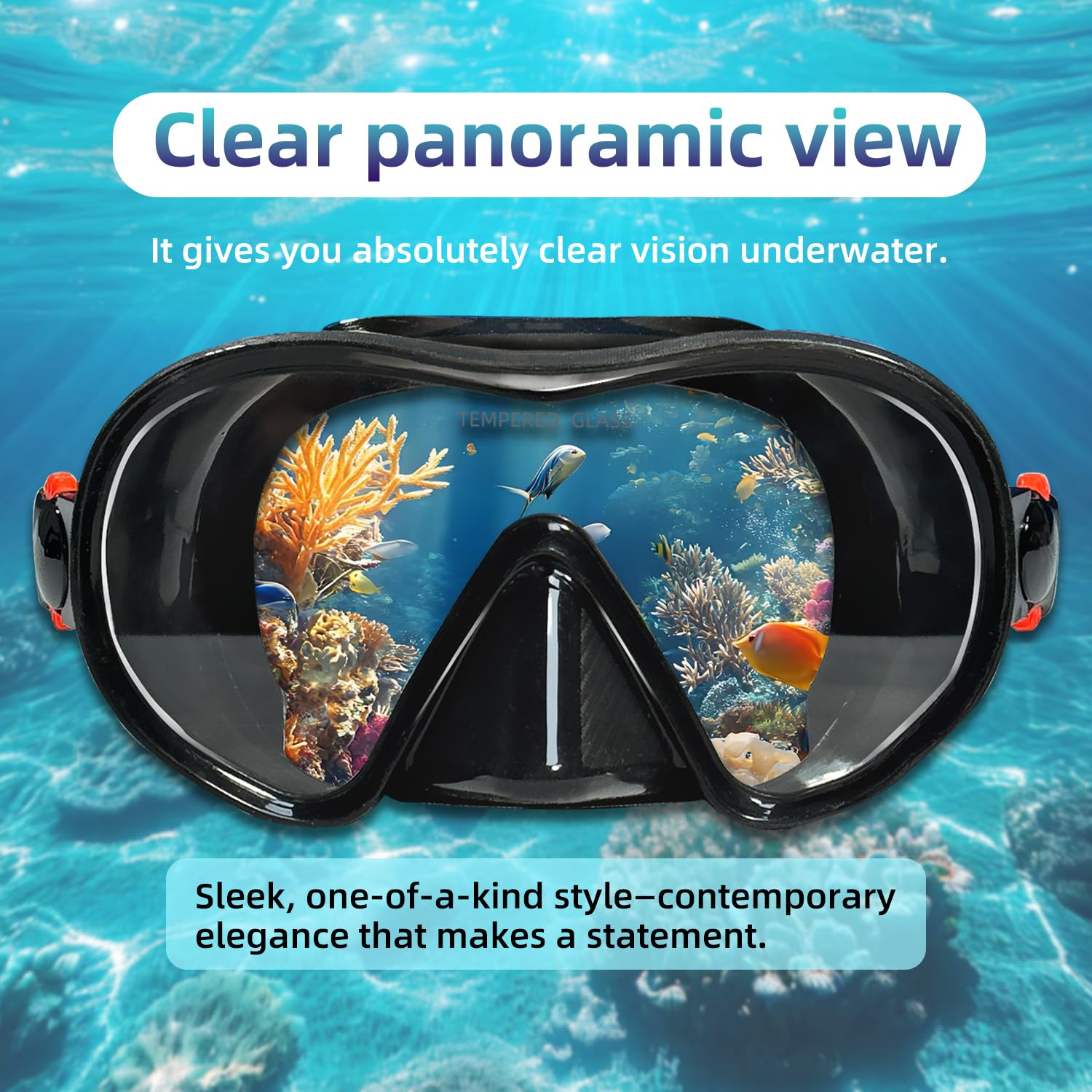 M105 - Máscara de buceo panorámica HD de silicona, antivaho de 180°, gafas de buceo de vidrio templado, gafas de buceo para adultos y jóvenes, gafas de natación para buceo, esnórquel, natación con