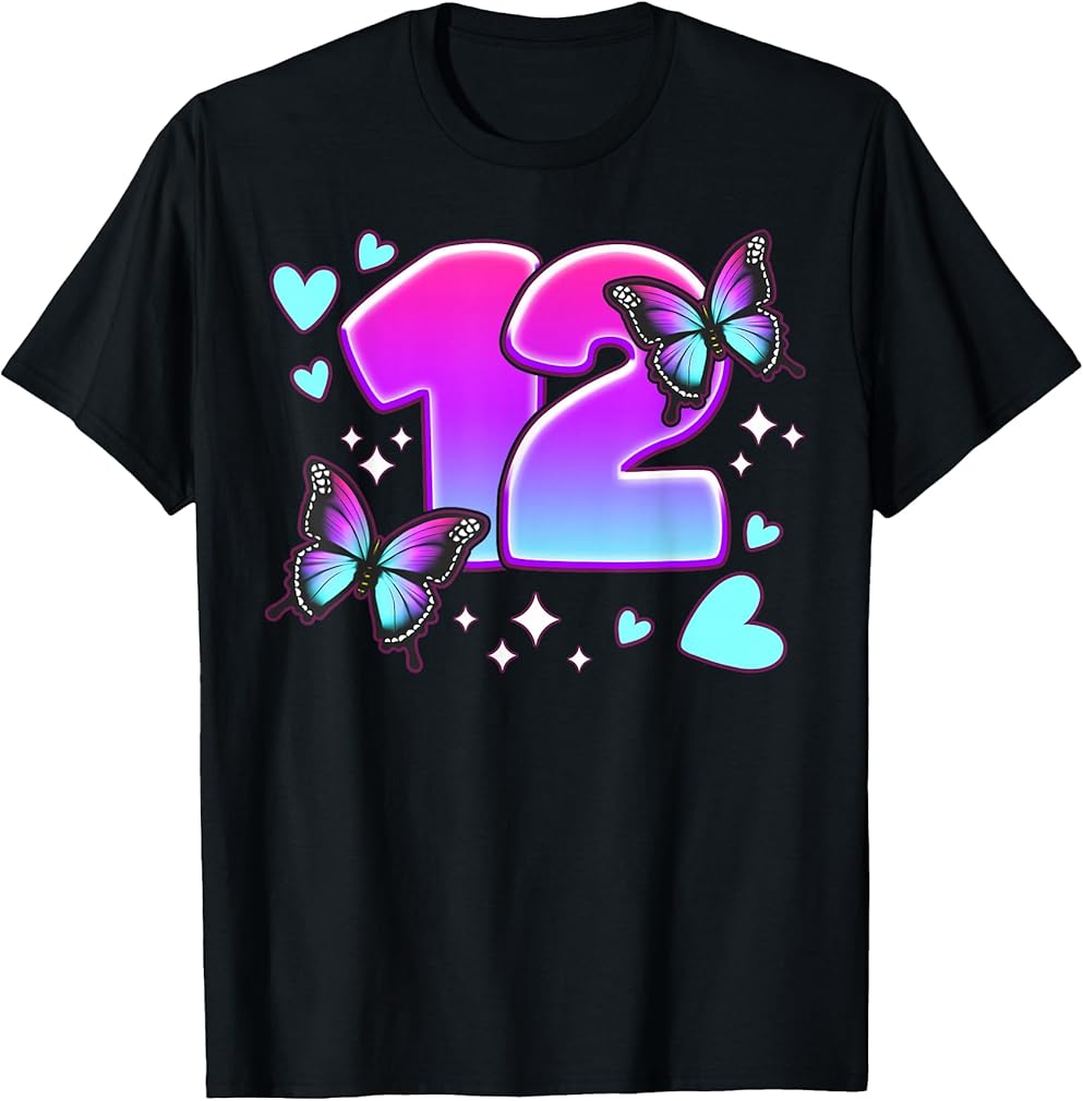 Birthday Girl 12 Years, Butterflies and Number 12 T-Shirt