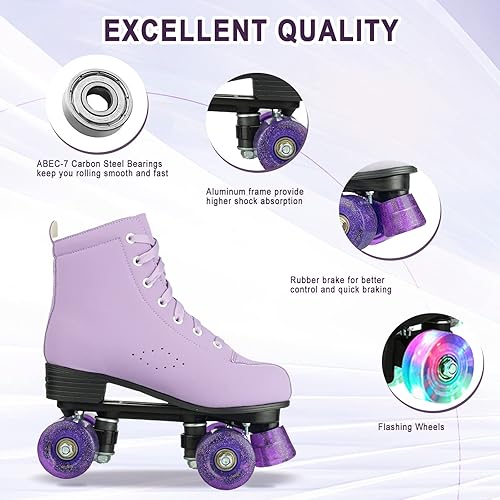 Miniatura 6 de XUDREZ - Patines de ruedas de piel sintética de doble fila para mujer