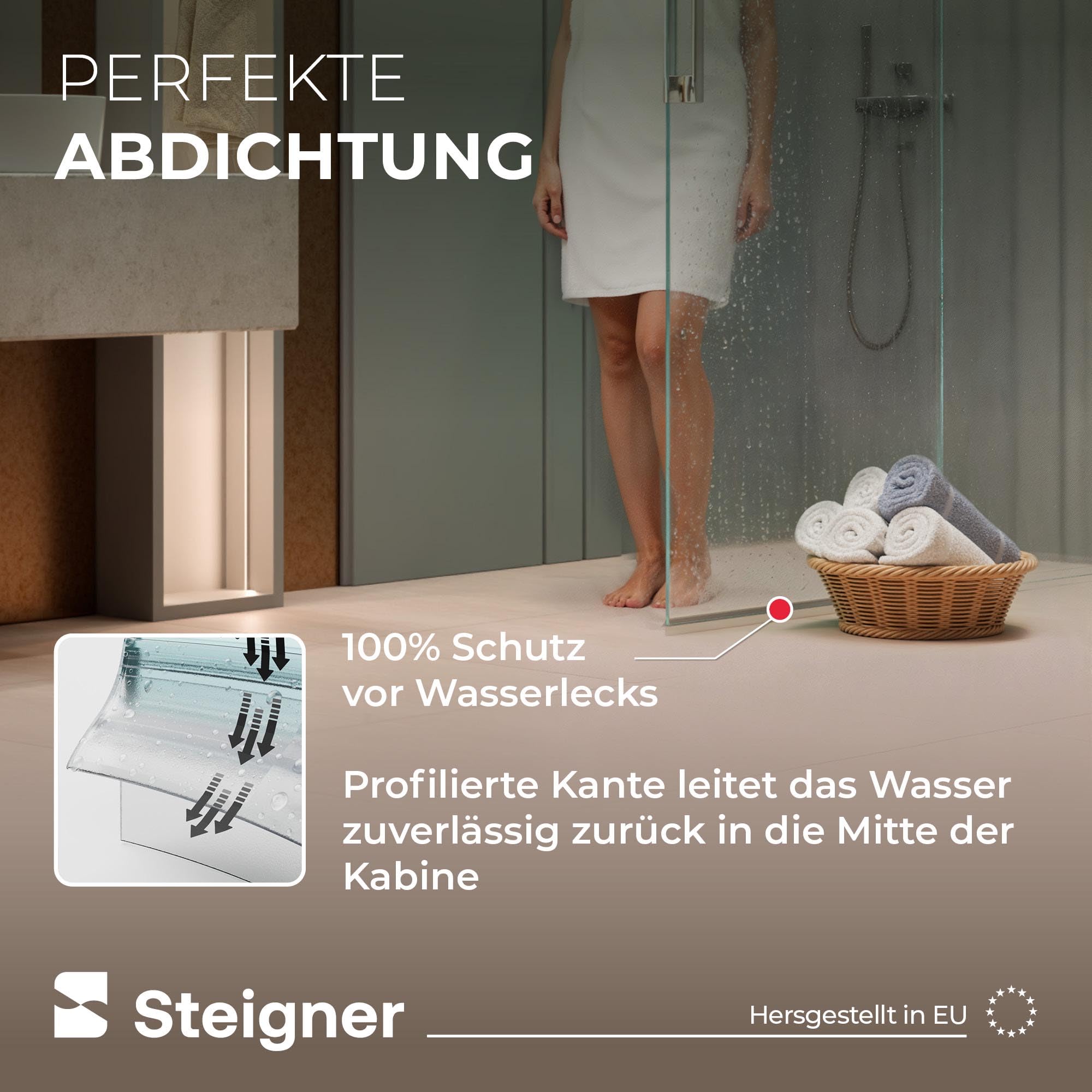 STEIGNER Duschtürdichtung UK12 200 cm (1 Stk.) Transparent - Dichtung gerade für Eckeinstieg Dusche oder Fünfeckdusche mit Duschtür 6-8 mm - Schutz gegen Auslaufen, Perfekte Passform, Einfache Montage