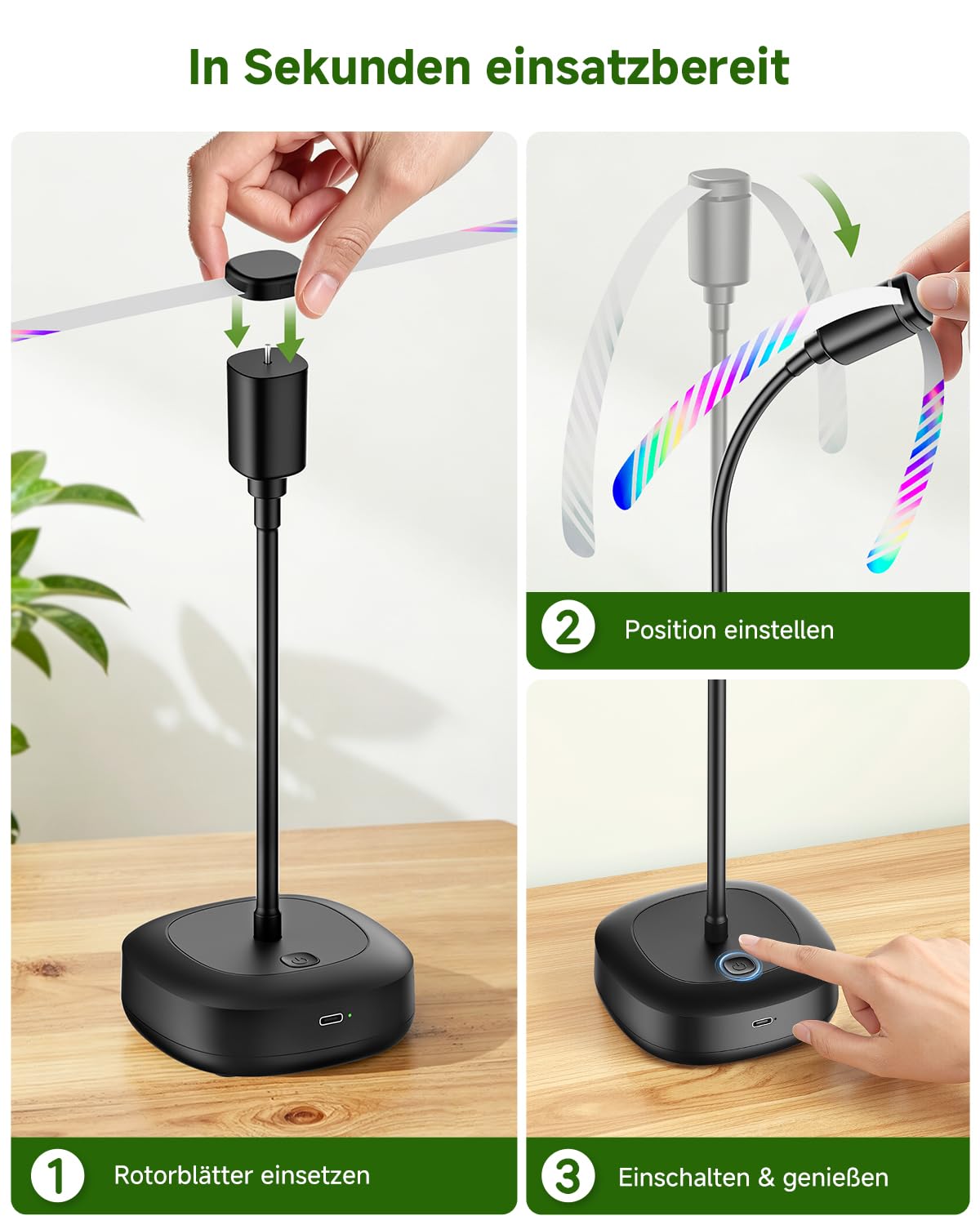 2 PCS Ventilateur Anti Mouche de Table, Rechargeable Chasse Mouche Rotatif, Portable Répulsif à Pales pour Insecte, Hélices Anti Moustique pour Extérieur, Pique-Nique, Barbecue, Terrasses Restaurants