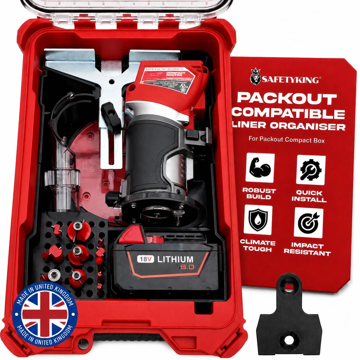 Safety King Milwaukee Packout Compatible Liner Organiser for Packout Compact Box (48-22-8435) – Precision Rigid Insert for M18 Router Organizer (Insert Only, Tools & Box Not Included)