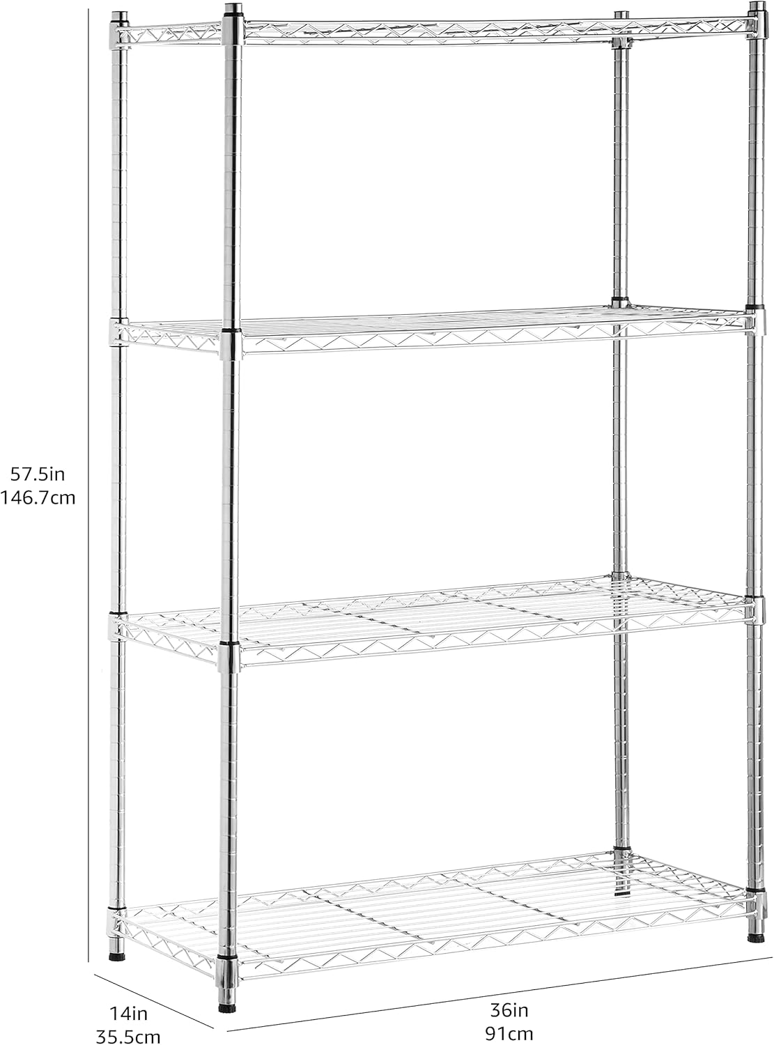  Basics 4-Shelf Heavy Duty Shelving Storage Unit on 3'' Wheel Casters, Metal Organizer Wire Rack, 36"L x 14"W x 57.75"H - Chrome Silver : Tools & Home Improvement