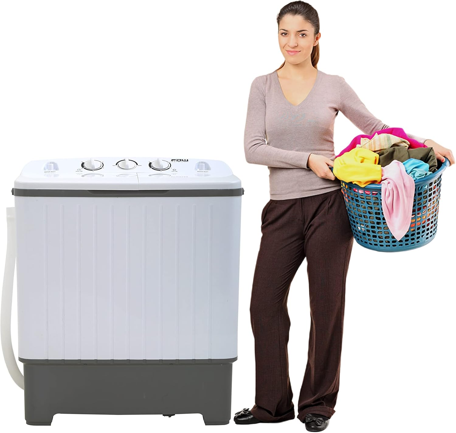 Portable Washing Machine, Compact Twin Tub Portable Washer and Dryer, 17Lbs Capacity Timer Control Mini Laundry Machine for Dorms, Rv’s, Camping, Apartments, College Rooms