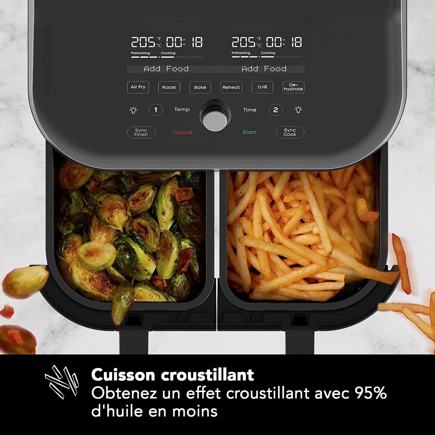 Instant Pot Vortex Plus, Friteuse à Air Double Compartiment et Vitre Transparente - 8 Programmes de Cuisson: Pâtisserie, Plats Rôtis, Grill, Séchage, Chauffe-Plat - Capacité XL - 1700W