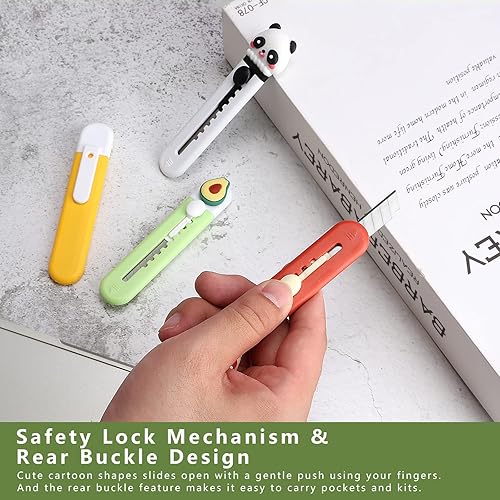 Miniatura 3 de Paquete de 12 cortadores de caja retráctiles, mini cuchillos retráctiles, lindos cortadores de caja para oficina, hogar, manualidades, cartón, papel