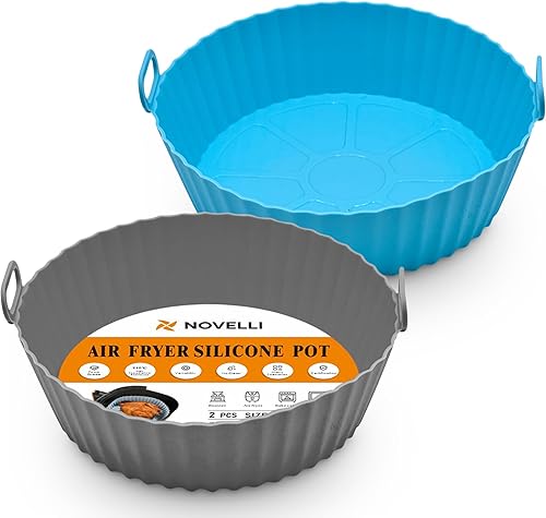 NOVELLI Tapete redondo reutilizable para freidora de aire, cesta antiadherente de silicona para freidora de aire, juego de 2 revestimientos de