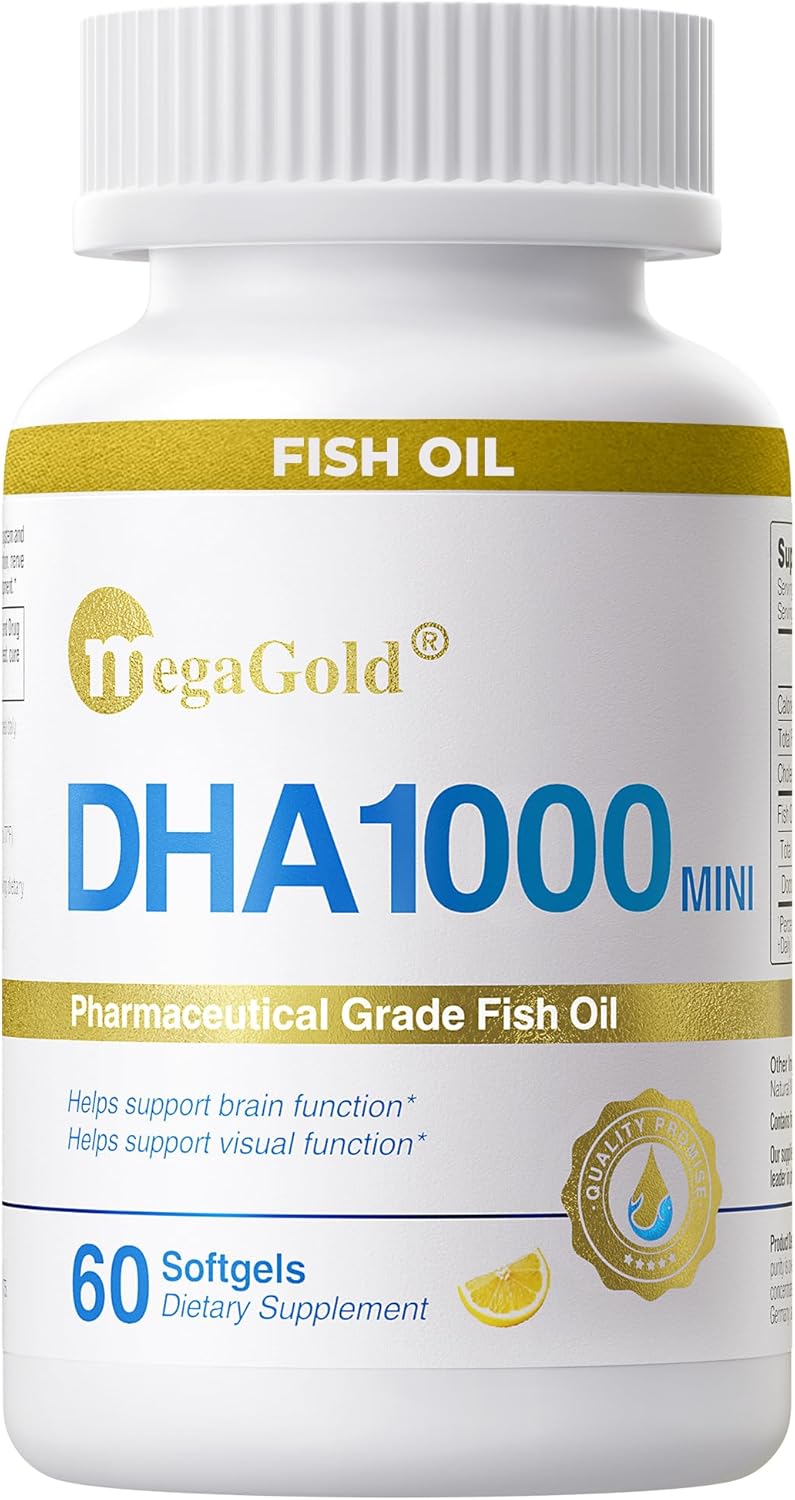 DHA 1000 Fish Oil Omega 3 Supplement - High DHA & 1000mg of Omega-3 Fatty Acids, Burpless Fish Oil Capsules for Men and Women, Supports Brain and Eye Health* - 120 Count Mini Softgels