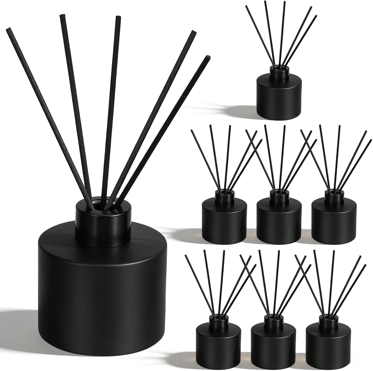 8 PCS Glass Diffuser Bottles,100ml/3.38 oz Essential Oil Jar,Empty Perfume Container with Black Aromatherapy Sticks Use for DIY Replacement Reed Diffuser, Round Matte Black
