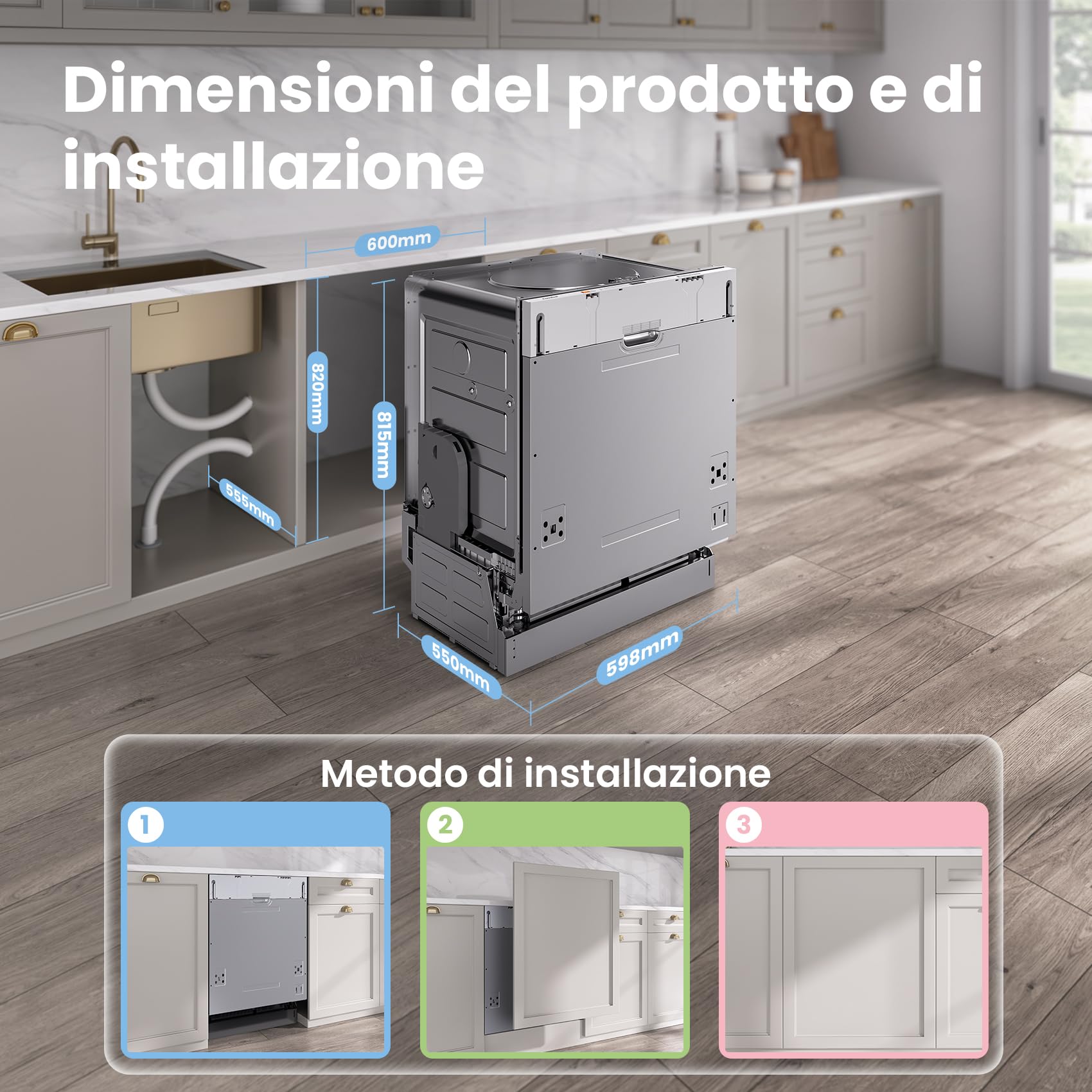 COMFEE' CDWPB1215P-W Lavastoviglie da Incasso con 12 coperti, 8 Programmi, di avviamento ritardato, Funzione di Mezzo Carico, Home Connect, cloud wash, Asciugatura Extra - Inox