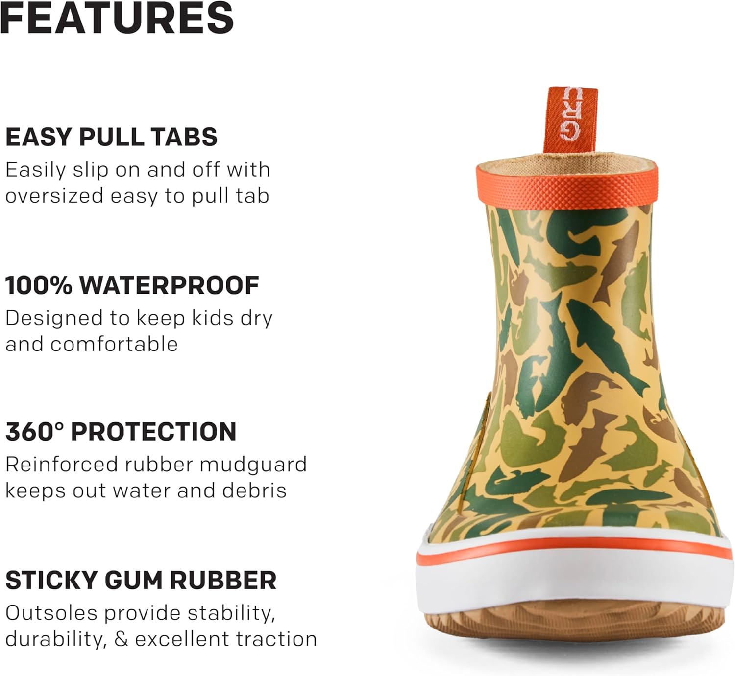 Grundéns Kid's Guppy Rain Boots - Lightweight Rubber Waterproof Kids and Toddlers Shoes, Easy-On Loop, Girls Rain Boots and Boys Rain Boots