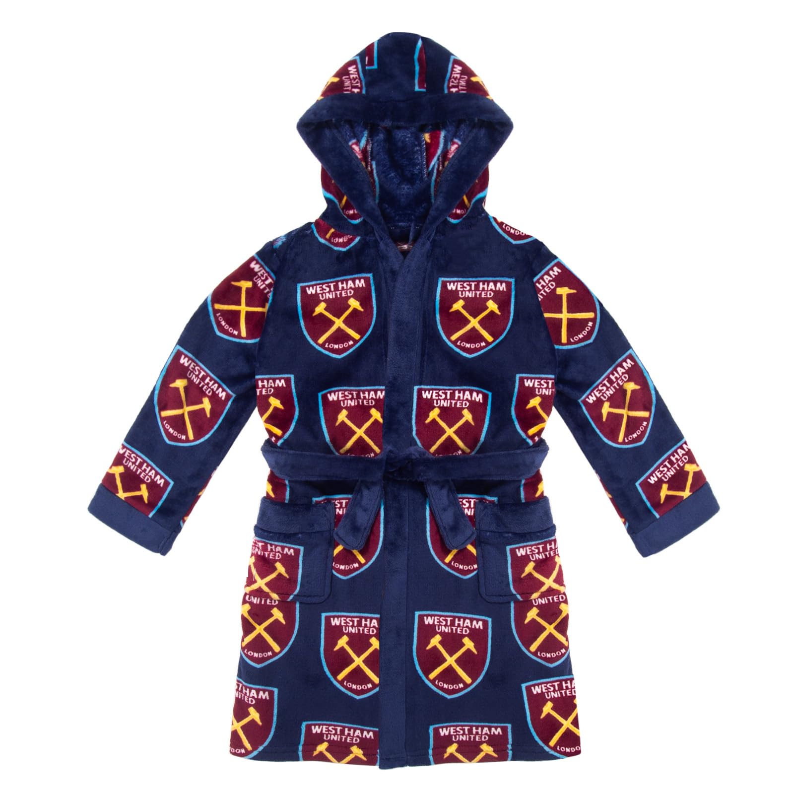 West Ham United FC Official Gift Boys Fleece Dressing Gown Robe Navy Crest 9-10 Years